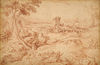 Italian Landscape with an Old Woman Holding a Spindle (after Domenico Campagnola)