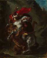 Arab Horseman Attacked by a Lion