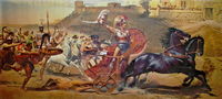 A panoramic fresco showing Achilles dragging Hektor's body The Iliad