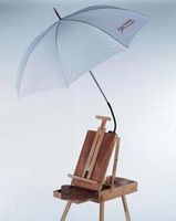 Painting outside under a white umbrella is a trademark of en plein air painting Lily Pond