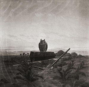 Landscape with Grave Coffin and Owl